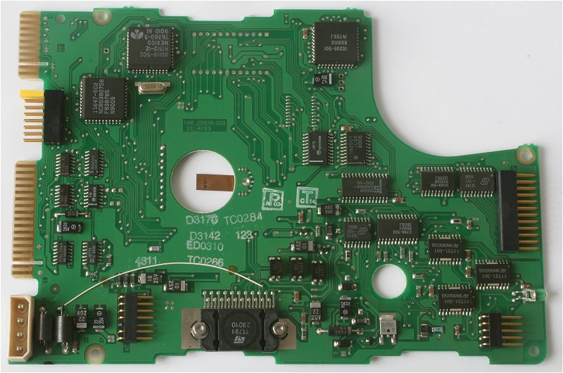 A top view to the electronics board, removed from hard disc.